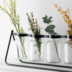 Vases-Kirkland's Home 4-Bottle Runner Vase Black