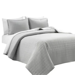 Quilts-Kirkland's Home Box Stitch Cotton Full/Queen 3-Pc. Quilt Set Gray