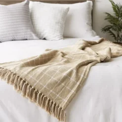 Blankets & Throws-Kirkland's Home Brandy Plaid Fringed Throw Tan