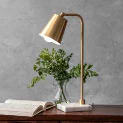 Table Lamps-Kirkland's Home Brass Cone Table Lamp With Marble Base Gold