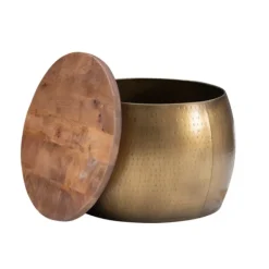 Coffee Tables-Kirkland's Home Brass Hammered Drum Storage Coffee Table Brown