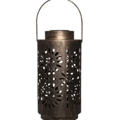 Outdoor Lighting-Kirkland's Home Brass Metal Flower Cutout Solar Lantern Brown