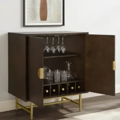 Cabinets & Sideboards-Kirkland's Home Brielle Golden Circle Wine Cabinet Brown