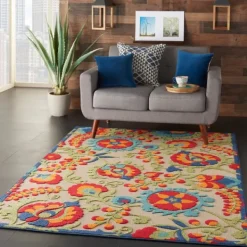 Outdoor Rugs-Kirkland's Home Bright Abstract Floral Outdoor Area Rug, 5X7 Blue/Red/Green