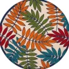 Outdoor Rugs-Kirkland's Home Bright Branches Round Outdoor Area Rug, 7X7 Orange/Green/Blue