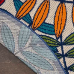 Outdoor Rugs-Kirkland's Home Bright Branches Round Outdoor Area Rug, 7X7 Orange/Green/Blue