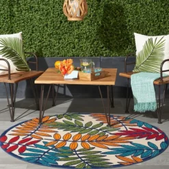 Outdoor Rugs-Kirkland's Home Bright Branches Round Outdoor Area Rug, 5X5 Orange/Green/Blue