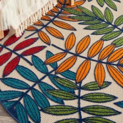 Outdoor Rugs-Kirkland's Home Bright Branches Round Outdoor Area Rug, 5X5 Orange/Green/Blue