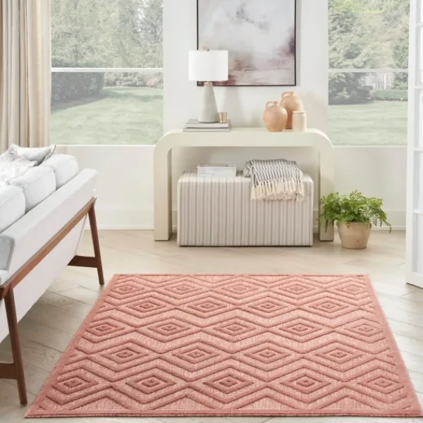 Outdoor Rugs-Kirkland's Home Bright Coral Diamond Outdoor Area Rug, 6X9 Orange