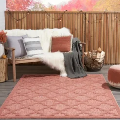 Outdoor Rugs-Kirkland's Home Bright Coral Trellis Outdoor Area Rug, 4X6 Pink/White