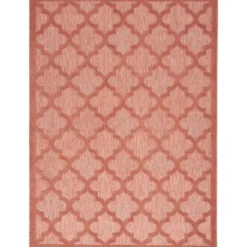 Outdoor Rugs-Kirkland's Home Bright Coral Trellis Outdoor Area Rug, 4X6 Pink/White