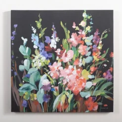 Canvas Art-Kirkland's Home Bright Floral And Black Canvas Art Print Black/Green