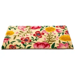 Doormats-Kirkland's Home Bright Summer Blossoms Coir Doormat Tan/Pink/Yellow