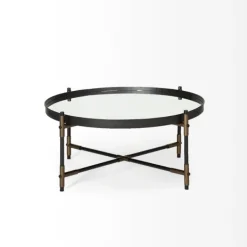 Coffee Tables-Kirkland's Home Bronze And Onyx Mirror Top Round Coffee Table
