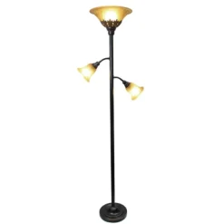 Floor Lamps-Kirkland's Home Bronze And 3-Scallop Glass Floor Lamp Tan