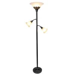 Floor Lamps-Kirkland's Home Bronze And White 3-Scallop Glass Floor Lamp Brown