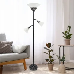 Floor Lamps-Kirkland's Home Bronze And White 3-Scallop Glass Floor Lamp Brown