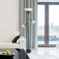 Floor Lamps-Kirkland's Home Bronze And White 3-Scallop Glass Floor Lamp Brown