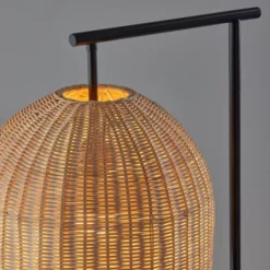Floor Lamps-Kirkland's Home Bronze And Woven Rat Stem Floor Lamp Tan