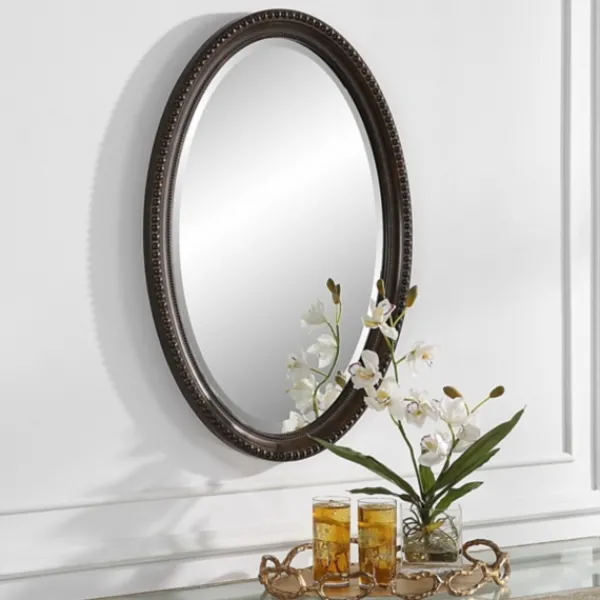 Decorative Mirrors-Kirkland's Home Bronze Beaded Frame Oval Mirror