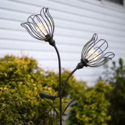 Outdoor Lighting-Kirkland's Home Bronze Flowers Solar Lantern Yard Stake Gold