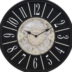 Clocks-Kirkland's Home Bronze Frame Montevello Gears Wall Clock Ivory