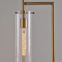 Floor Lamps-Kirkland's Home Bronze Glass Cylinder Shade Floor Lamp Clear
