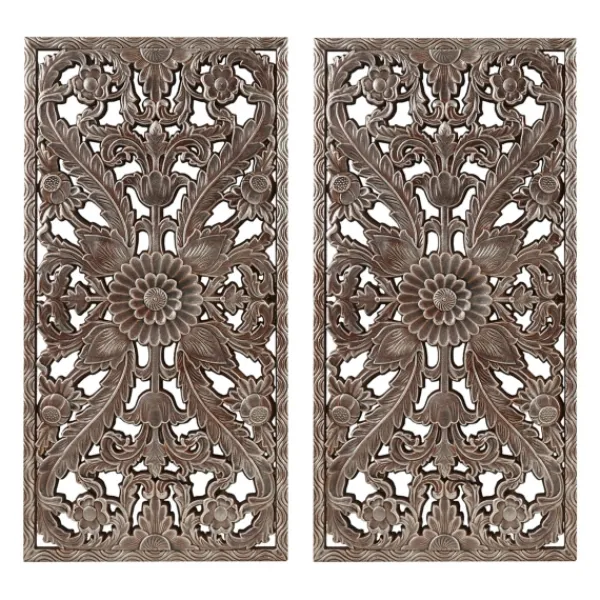 Wall Plaques-Kirkland's Home Bronze Madison Park Floral Wall Plaques, Set Of 2 Brown