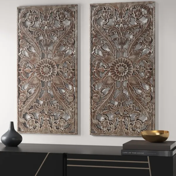 Wall Plaques-Kirkland's Home Bronze Madison Park Floral Wall Plaques, Set Of 2 Brown