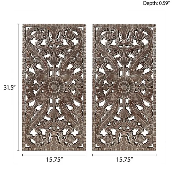 Wall Plaques-Kirkland's Home Bronze Madison Park Floral Wall Plaques, Set Of 2 Brown