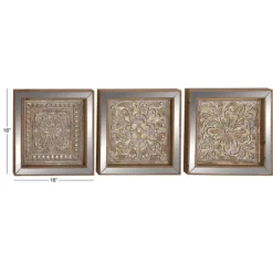 Wall Plaques-Kirkland's Home Bronze Metal Mirror Floral Wall Plaques, Set Of 3 Brown