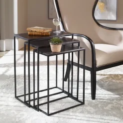 Accent & End Tables-Kirkland's Home Bronze Metal Nesting Side Tables, Set Of 3 Black