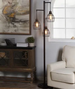 Floor Lamps-Kirkland's Home Bronze Metal 3-Tier Floor Lamp Brown