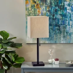 Table Lamps-Kirkland's Home Bronze Monochrome Square Table Lamp Black/Tan
