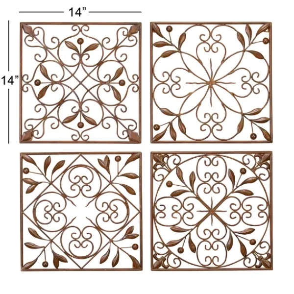 Wall Plaques-Kirkland's Home Bronze Scrollwork 4-Pc. Panel Wall Art Brown