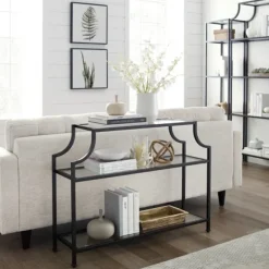 Console Tables-Kirkland's Home Bronze 3-Tier Ashlee Console Table Brown