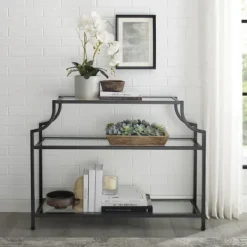 Console Tables-Kirkland's Home Bronze 3-Tier Ashlee Console Table Brown