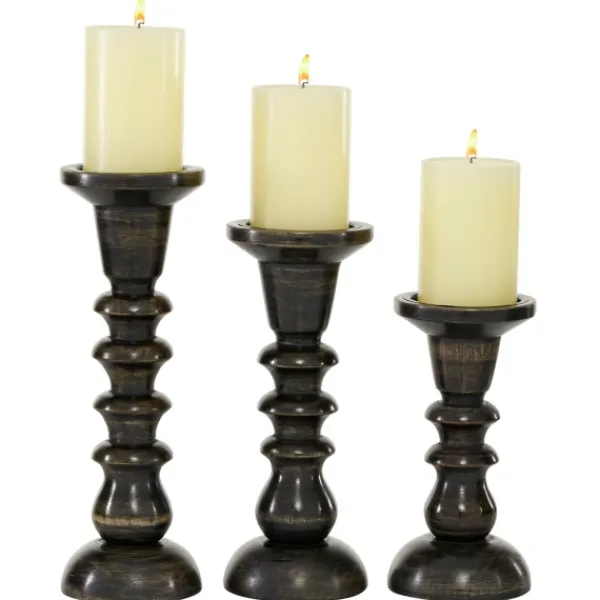 Candle Holders-Kirkland's Home Bronze Wood Column Candle Holders, Set Of 3 Brown