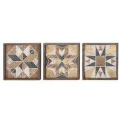 Wall Plaques-Kirkland's Home Brown Abstract Wood Framed Wall Plaques, Set Of 3 Brown/Gray
