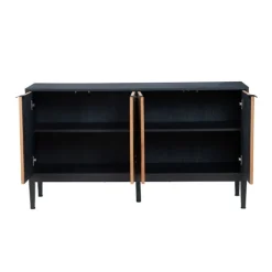 Cabinets & Sideboards-Kirkland's Home Brown And Black Wood Chevron 4-Door Sideboard Brown/Black