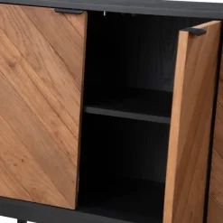 Cabinets & Sideboards-Kirkland's Home Brown And Black Wood Chevron 4-Door Sideboard Brown/Black