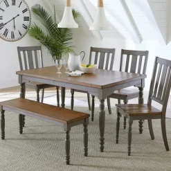 Dining Tables-Kirkland's Home Brown And Gray Traditional Wood Dining Table Brown/Gray