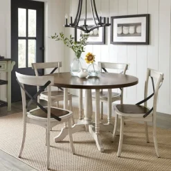 Dining Tables-Kirkland's Home Brown And White Round Wooden Dining Table Brown/White