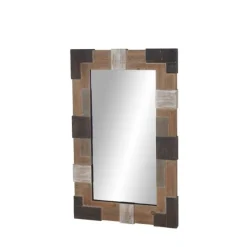 Decorative Mirrors-Kirkland's Home Brown And White Square Strips Wood Framed Mirror