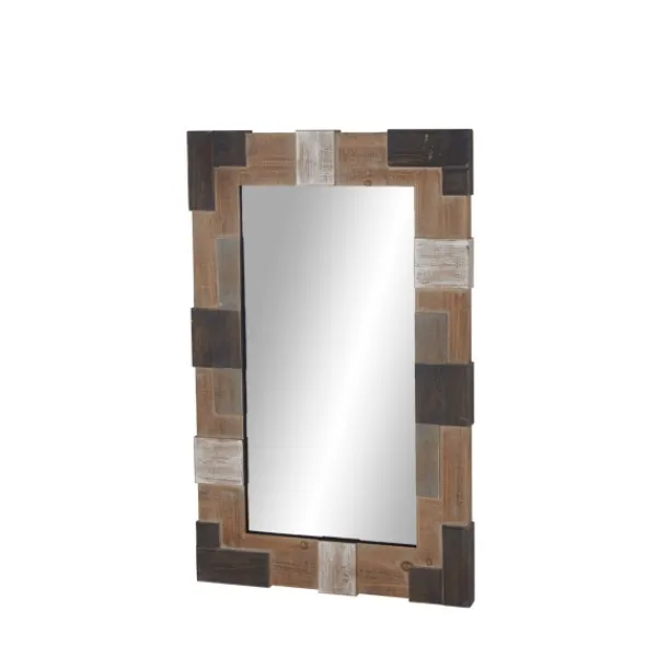 Decorative Mirrors-Kirkland's Home Brown And White Square Strips Wood Framed Mirror