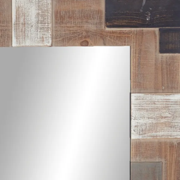 Decorative Mirrors-Kirkland's Home Brown And White Square Strips Wood Framed Mirror