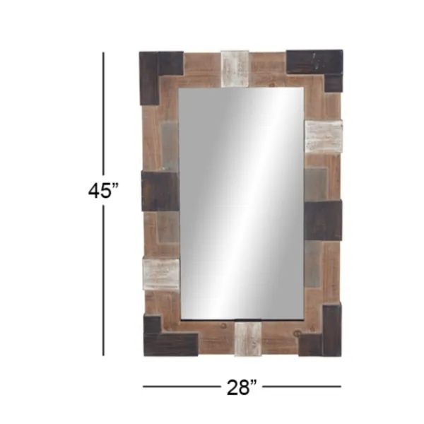 Decorative Mirrors-Kirkland's Home Brown And White Square Strips Wood Framed Mirror