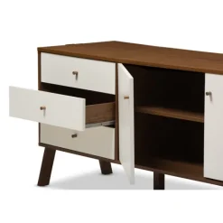 Cabinets & Sideboards-Kirkland's Home Brown And White Wood Mid-Century Modern Sideboard