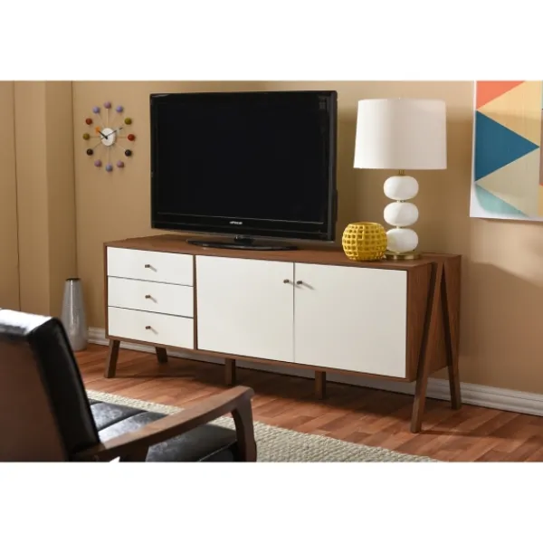 Cabinets & Sideboards-Kirkland's Home Brown And White Wood Mid-Century Modern Sideboard