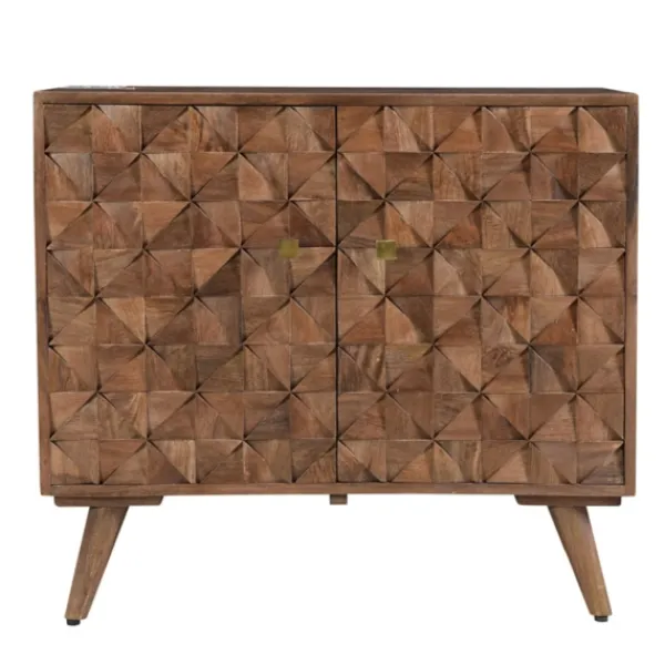Cabinets & Sideboards-Kirkland's Home Brown Carved Wood Woven 2-Door Cabinet